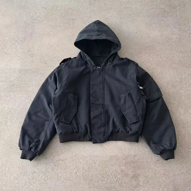 Stone Island Hooded Bomber Jacket Black