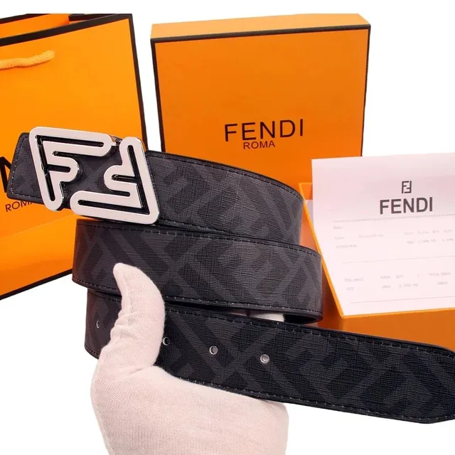 Fendi FF Logo Belt Black with Silver Buckle
