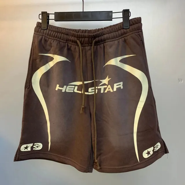 Hellstar Logo Shorts Brown with Beige Graphic