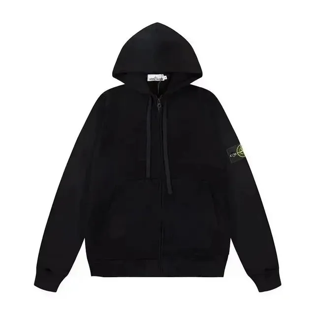 Stone Island Zip-Up Hoodie Solid Black