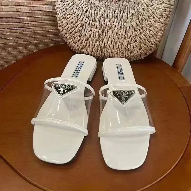 Prada Clear Strap Slide Triangular Logo