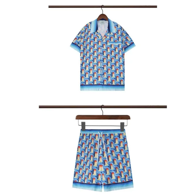 Prada Printed Camp Collar Shirt and Shorts Set Geometric Arch Print