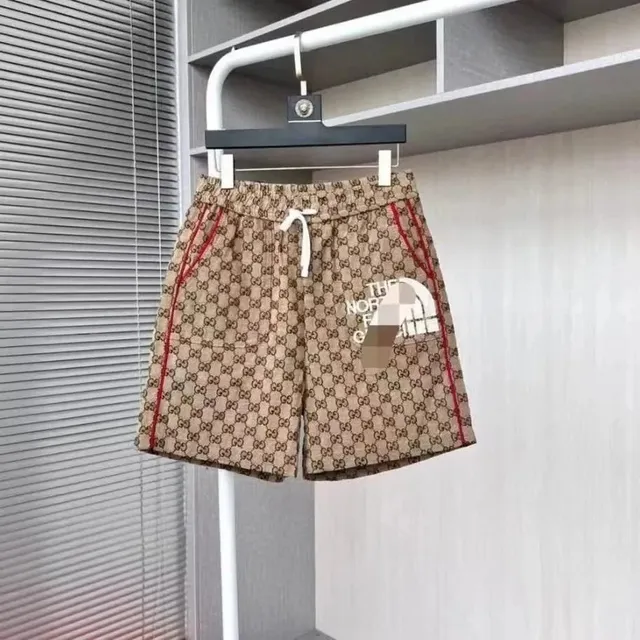 Gucci × The North Face GG Web Shorts Brown GG Monogram with Red Stripe