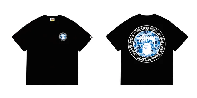 BAPE × Stüssy Short-Sleeve T-Shirt Blue Camo Circle Print