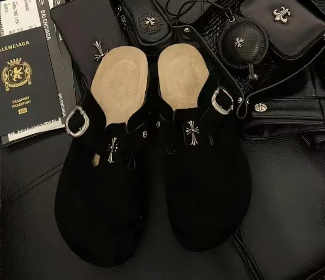 Chrome Hearts Cross Buckle Mule Black Suede