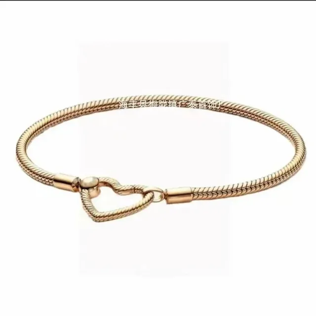 Pandora Heart Snake Chain Bracelet Gold Tone