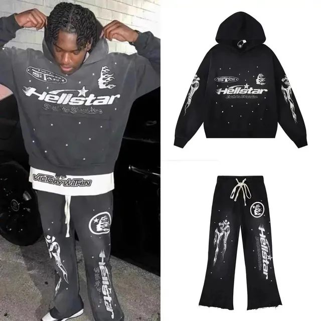 Hellstar Hoodie and Sweatpants Set Star and Flame Print