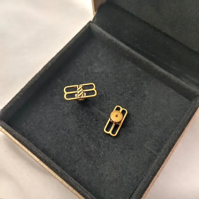 Balenciaga BB Stud Earrings Gold Tone