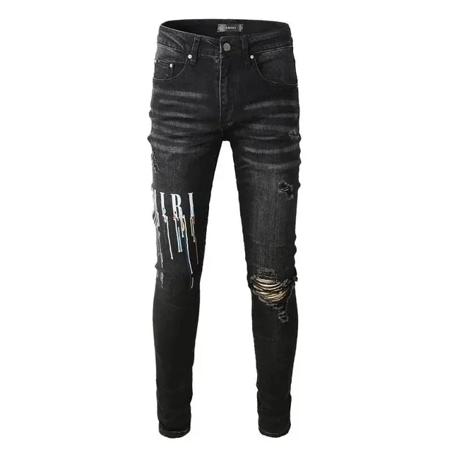 Amiri Distressed Slim Jeans Swords Print