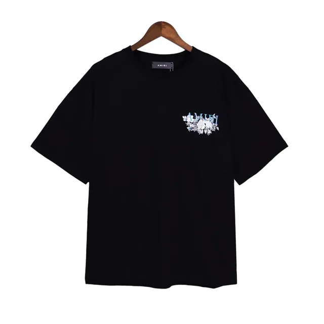 Amiri Floral Logo Tee Black with Floral Embroidery