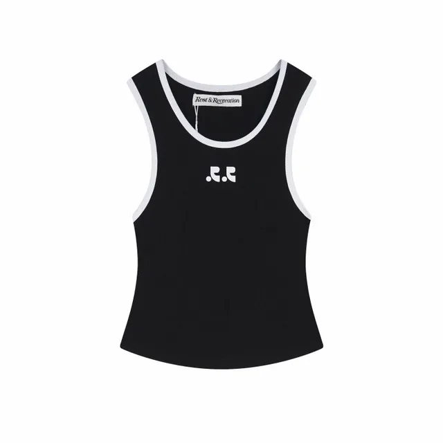 Rest & Recreation Ribbed Tank Top Black with White Trim