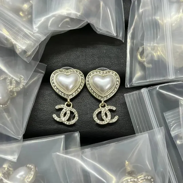 Chanel Heart Earrings Pearl and Crystal