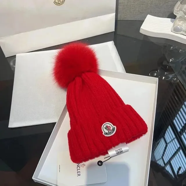 Moncler Knit Beanie Fur Pom-Pom