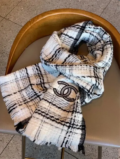 Chanel Tweed Scarf Classic Check with CC Logo
