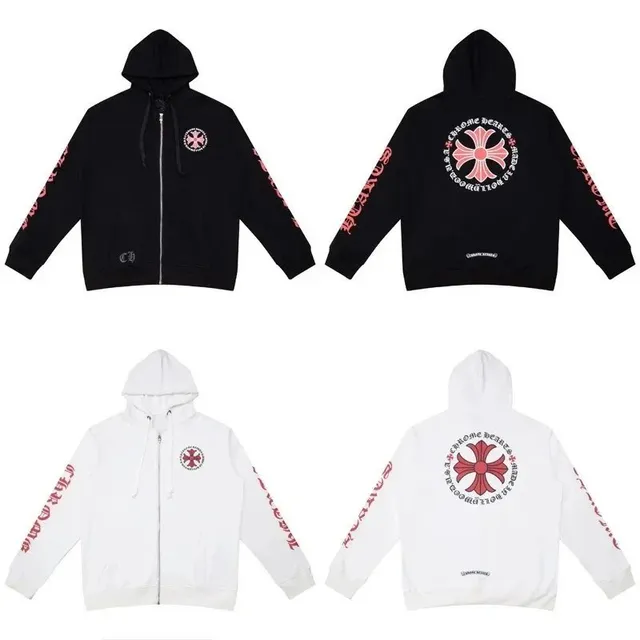 Chrome Hearts Zip-Up Hoodie Cross Logo Sleeve Print