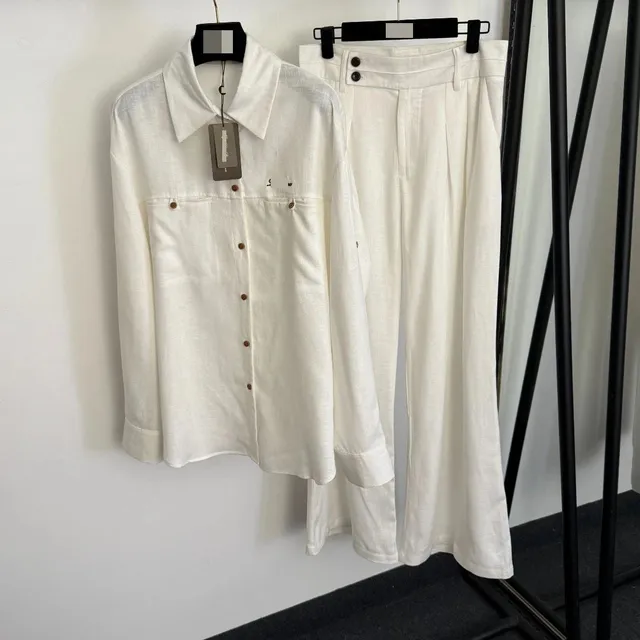 Linen Shirt and Trousers Set Off-White