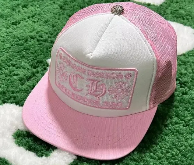 Chrome Hearts Trucker Cap Pink and White Logo Patch