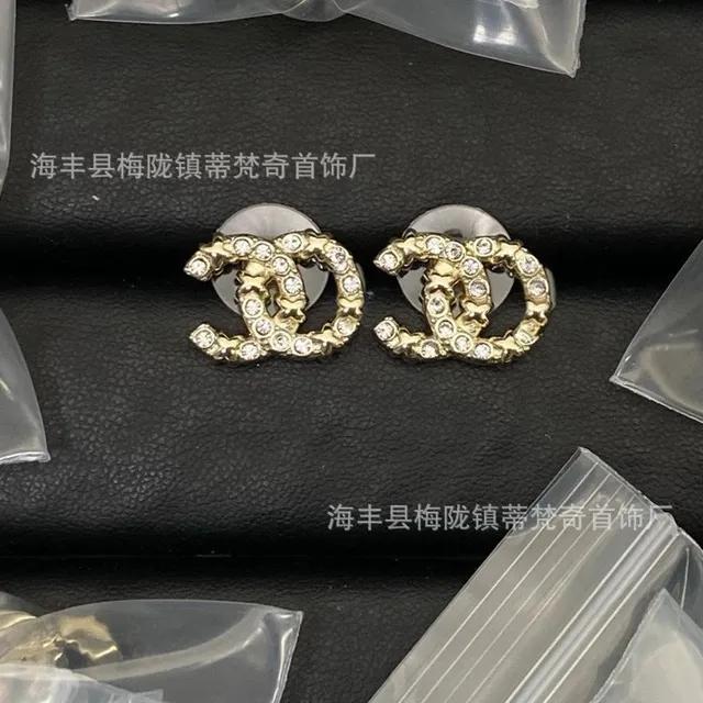 Chanel CC Logo Stud Earrings Crystal-Embellished