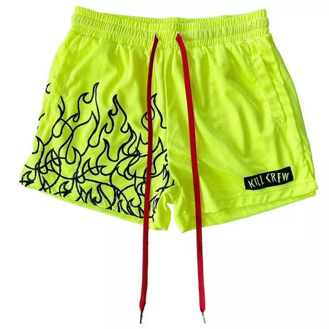 Hellstar Flame Shorts Neon Yellow Flame Print