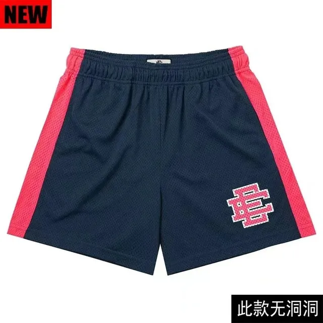 Fear of God Essentials Mesh Shorts Navy Pink Side Stripe