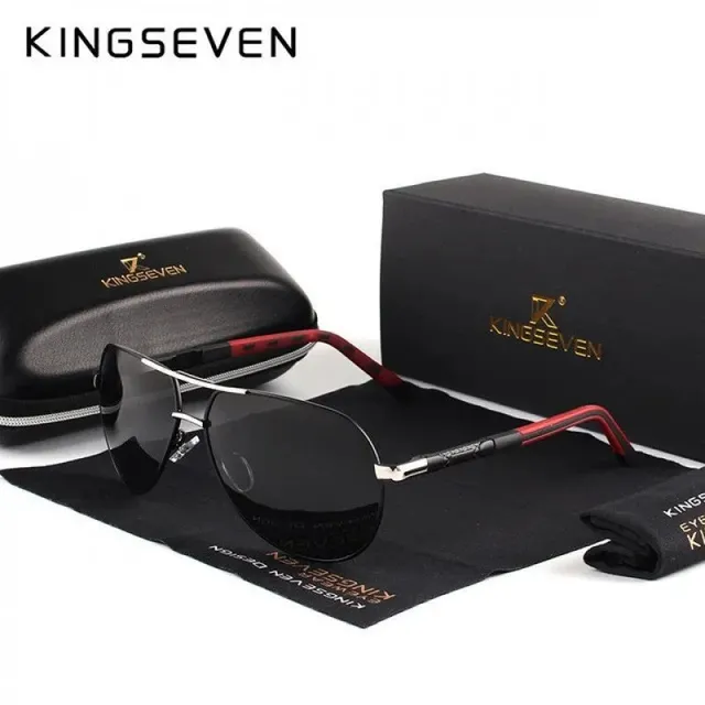 Kingseven Aviator Sunglasses Metal Frame with Red Temples