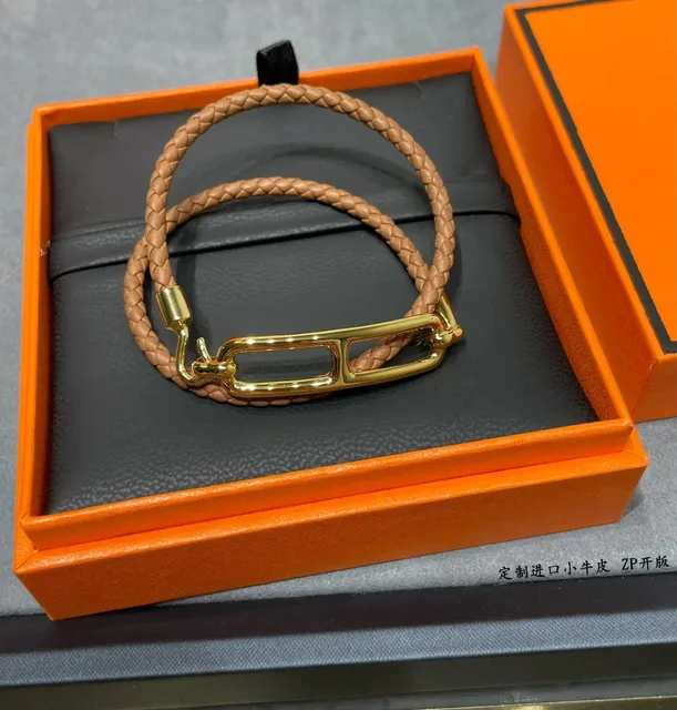 Hermès Chaine d'Ancre Bracelet Braided Leather with Gold Hardware