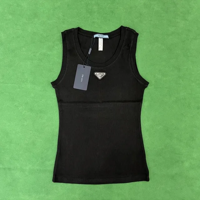 Prada Ribbed Tank Top Logo Patch