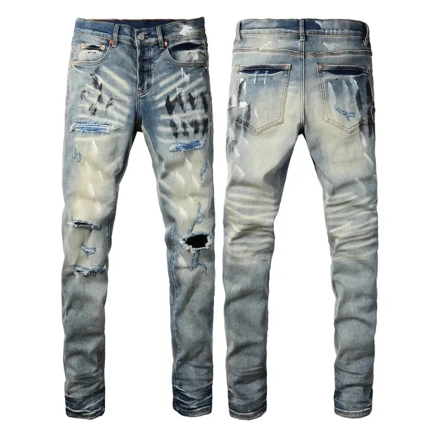 Distressed Slim Fit Jeans Bleached Ripped Wash
