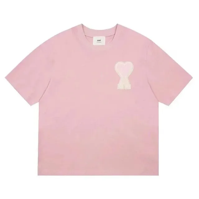 AMI Paris Heart Logo Tee Pink with White Heart Patch