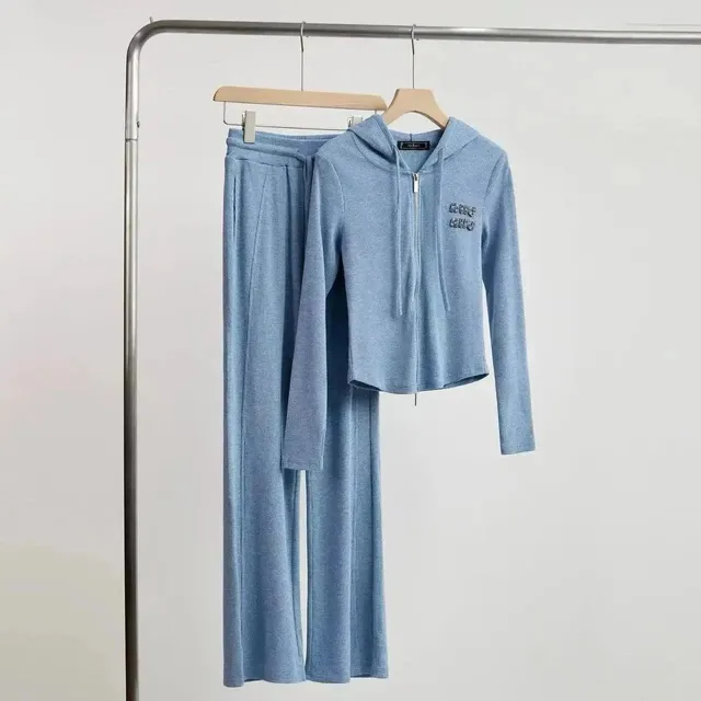 Ribbed Hooded Set Light Blue