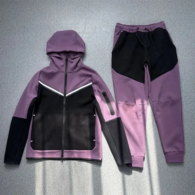 Nike Tech Fleece Hoodie and Joggers Purple/Black Colorblock