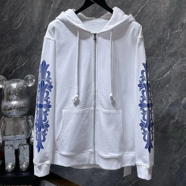 Chrome Hearts Zip-Up Hoodie Blue Cross Print
