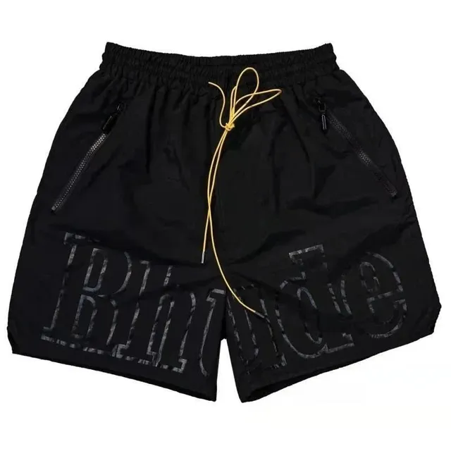 Rhude Logo Shorts Black with Yellow Drawstring