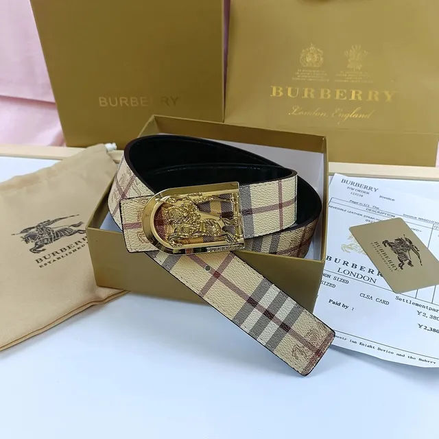 Burberry Reversible Leather Strap Belt Haymarket Check