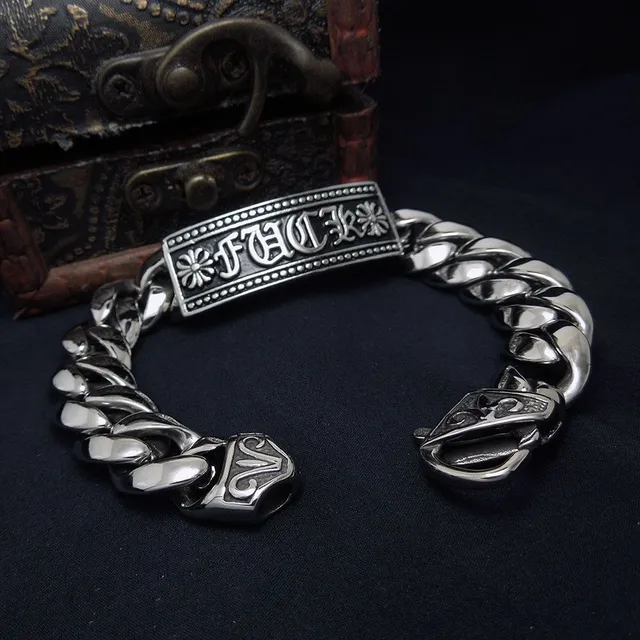 Chrome Hearts Curb Chain Bracelet FUCK Plate