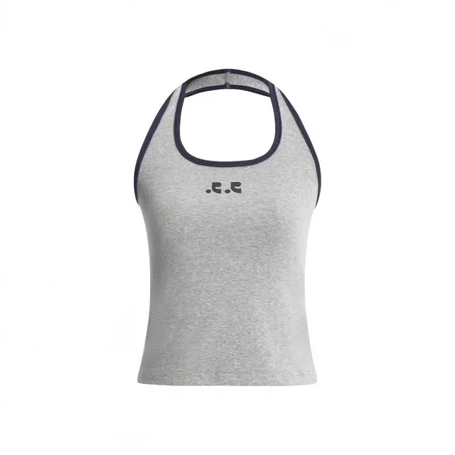 Fear of God Essentials Halter Tank Top Heather Grey with Navy Trim