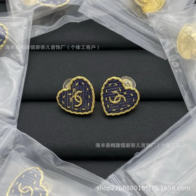 Chanel Heart Stud Earrings Matelassé CC Logo