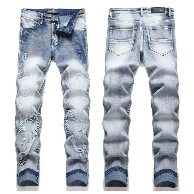 Amiri Embroidered Slim Fit Jeans Wave Embroidery