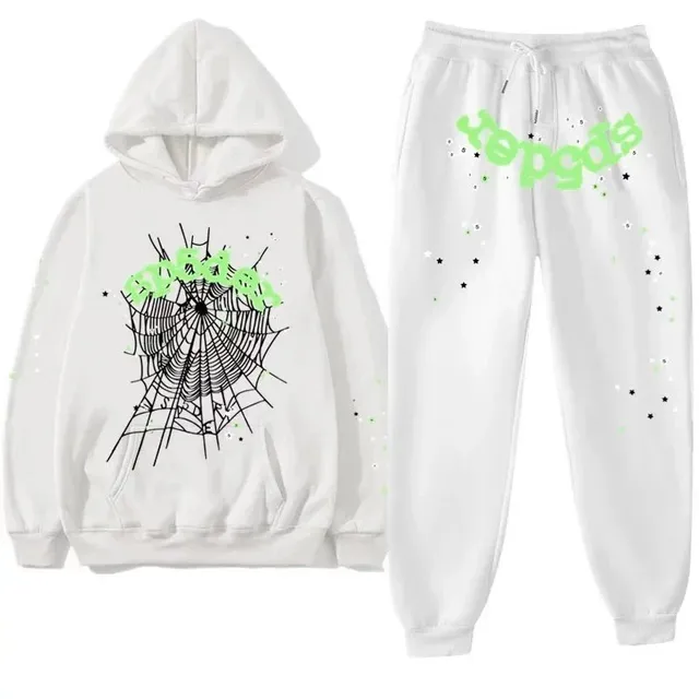 Sp5der Hoodie and Joggers Set Spiderweb Print
