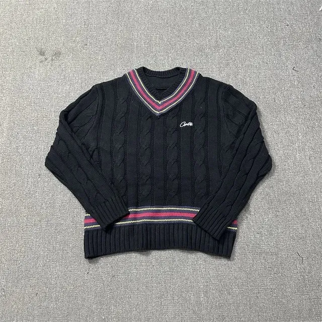 Carhartt WIP Cable Knit Sweater V-Neck with Stripe Trim
