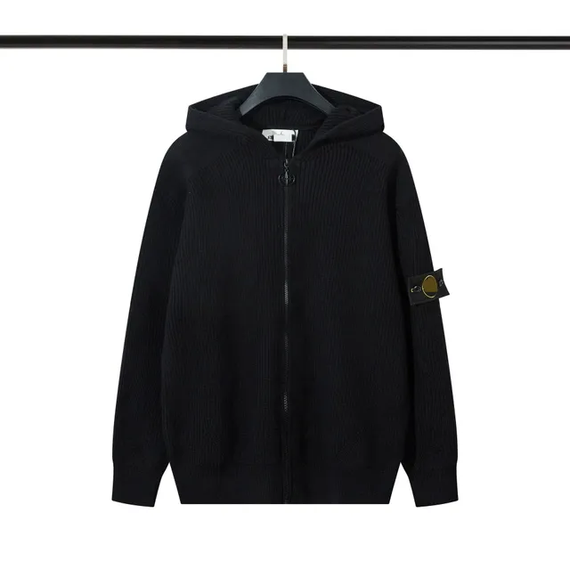 Stone Island Zip-Up Hooded Sweater Black