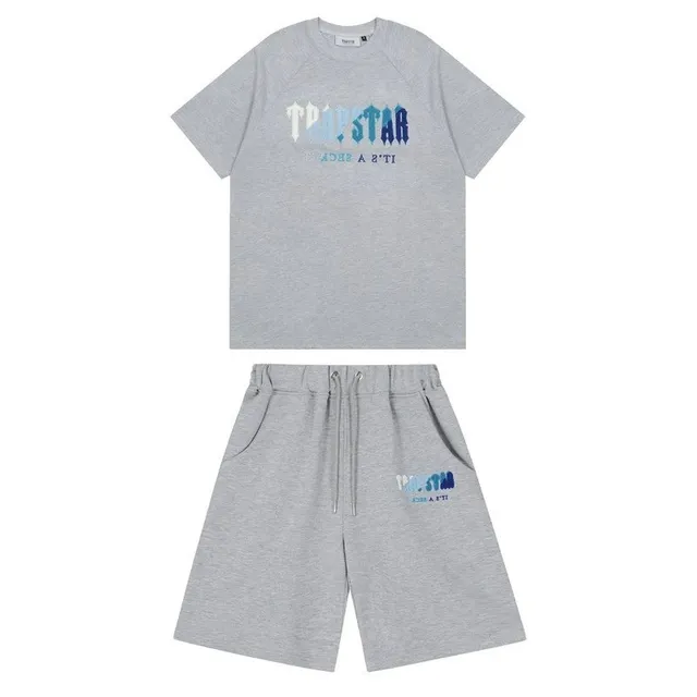 Trapstar Logo Tee and Shorts Set Ice Blue Gradient Logo
