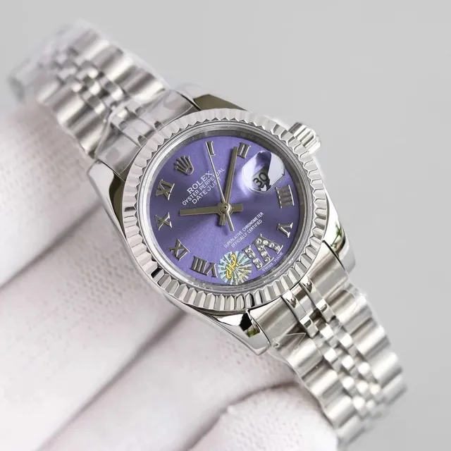 Rolex Oyster Perpetual Datejust Purple Dial with Roman Numerals and Diamond Hour Markers
