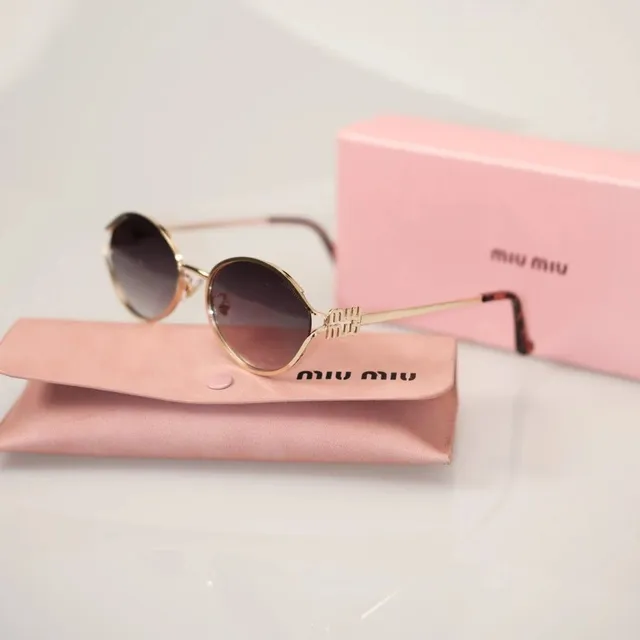 Miu Miu Round Sunglasses Gold Frame with Logo Temples