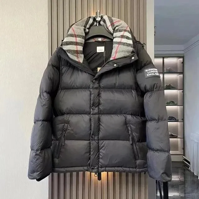Burberry Puffer Jacket Checkered Scarf Collar