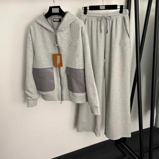 Loewe Hooded Zip-Up Set Heather Grey with Contrast Pockets