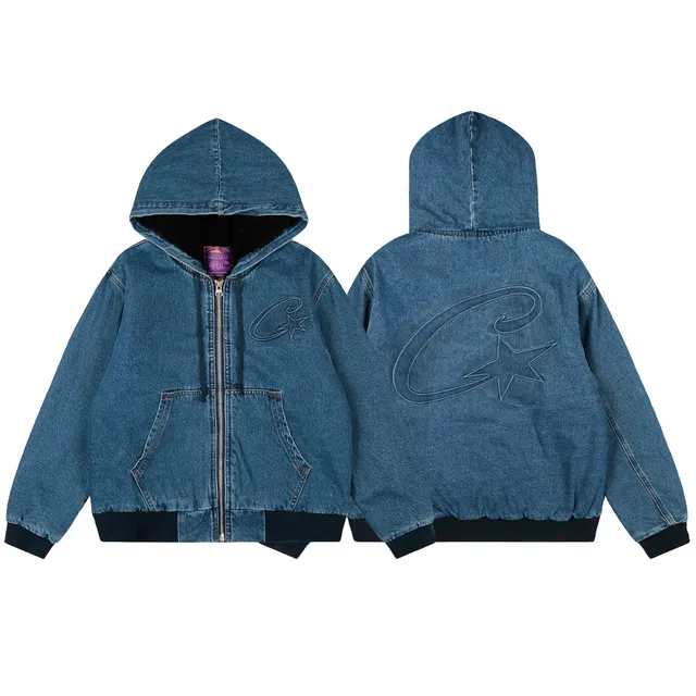 Corteiz Denim Hooded Jacket Embroidered C Logo