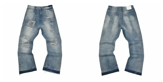 Levi's Distressed Straight-Leg Jeans Medium Wash with Raw Hem