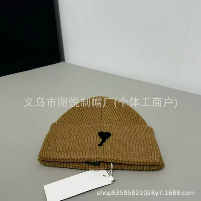 Knit Beanie Black Heart Embroidery