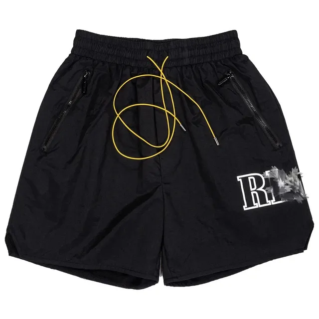 Rhude Logo Shorts Black with Yellow Drawstring